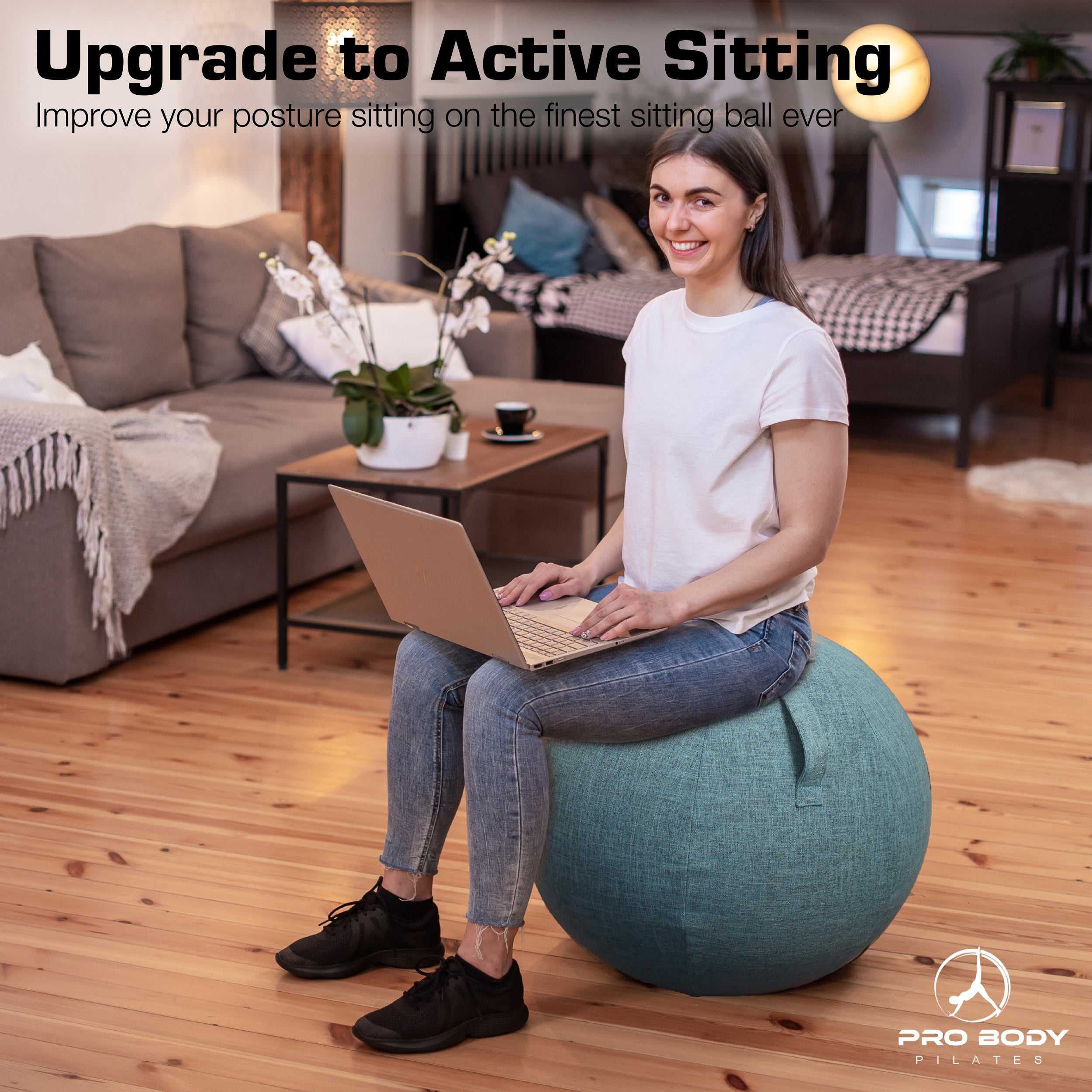 Sitting on balance ball at online desk